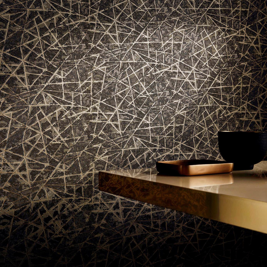 Harlequin Tapete Shatter in Gold und Silber mit abstraktem geometrischem Design aus abwaschbarer Vlies-Vinyl-Qualität - Bild 1