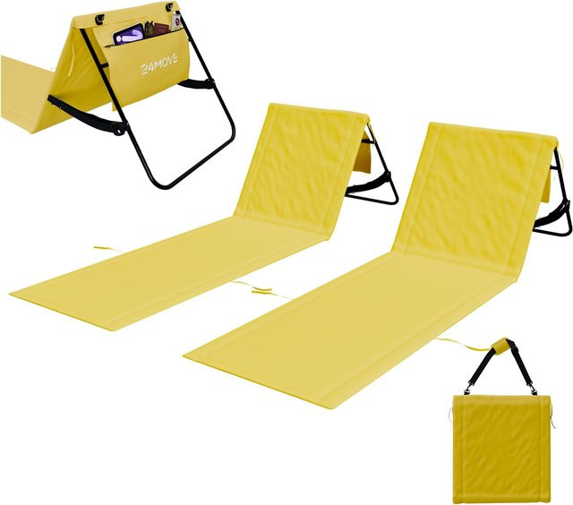 24MOVE Strandmatte 2er Set klappbar mit verstellbarer Rückenlehne und Gurt in Gelb - Bild 1