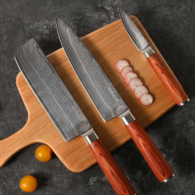 Katisun Damaszener Kochmesser mit rotem Holzgriff, 20,32 cm - Bild 1
