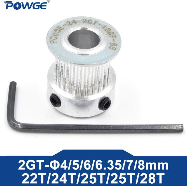 POWGE Zahnriemenscheibe 2MGT 2GT in Silber mit 22 bis 28 Zähnen für Riemenbreiten 6/10/15 mm - Bild 1