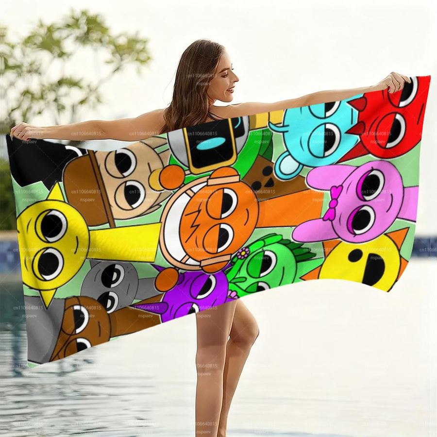 Strandtuch Ka Chen Muda SS-Sprunki II-Incredibox Alle Charaktere Multicolor, Weiches Mikrofaser-Badetuch für Kinder, Breite: 30 cm, Höhe: 60 cm - Bild 2