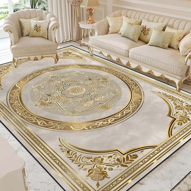 Binchi Furniture Wohnzimmer Teppich Beige mit Streifen, Rutschfest und Waschbar, B/T: 120 x 160 cm - Bild 1