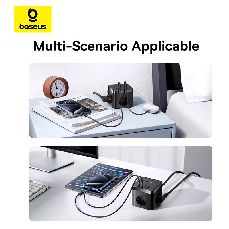 Baseus PowerCombo Cube Verlängerungskabel mit 3 Schuko-Steckdosen, 2 USB-A und 2 USB-C, Schwarz - Bild 4
