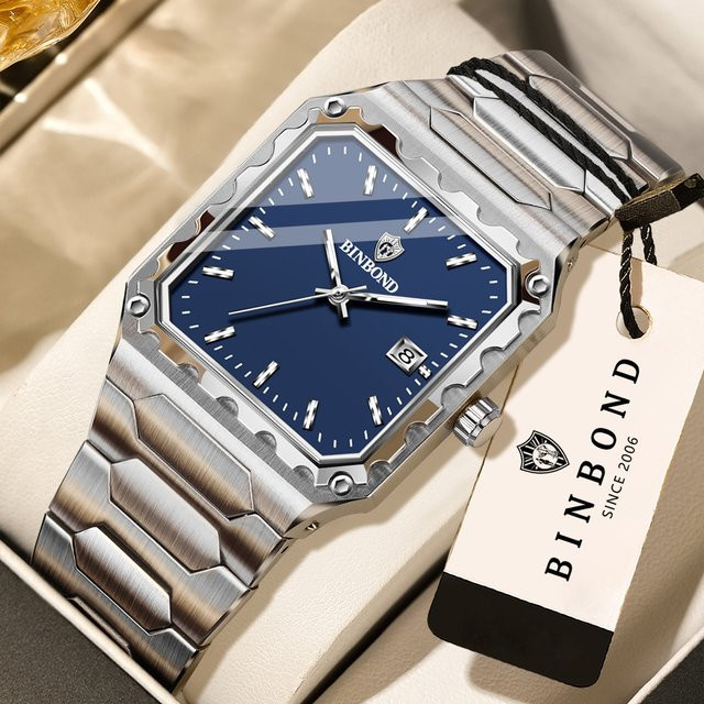 BINBOND Armbanduhr Edelstahl, Quarz, Blau, Silber, Herren - Bild 1