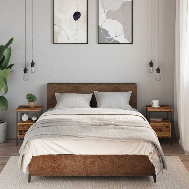 Vidaxl Set aus 2 Nachttischen in Altholz-Optik und Braun im Industrial Design aus Holzwerkstoff und Metall, B/T/H: 34 x 36 x 50 cm - Bild 1