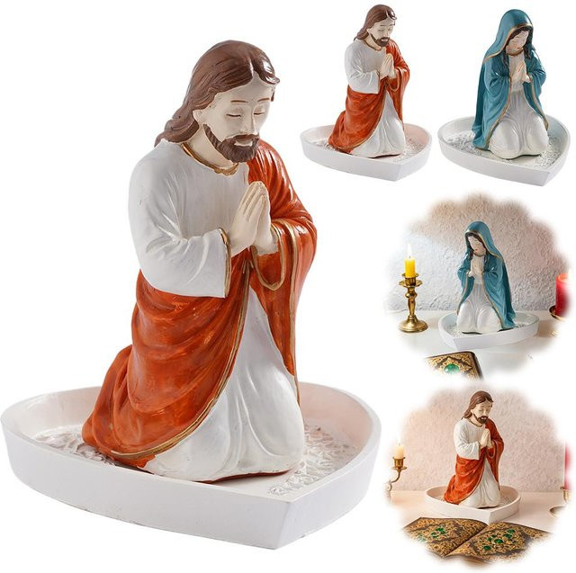 KITPIPI Jungfrau Maria und Jesus Skulptur als Desktop Ornament und Rosenkranz-Halter aus Harz, Mehrfarbig - Bild 1
