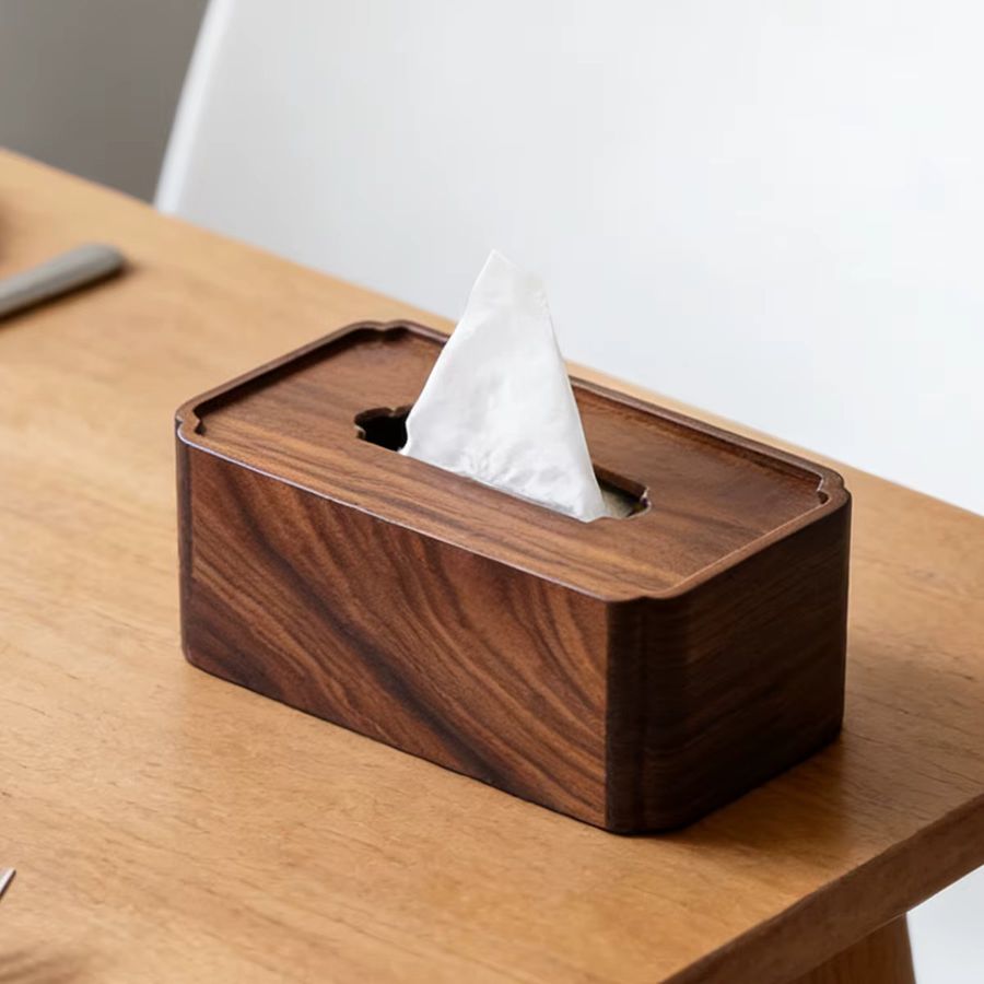 Premium-Taschentuchbox aus Wengeholz mit ausziehbarem Boden und rostfreier Feder in Rechteckform - Bild 4