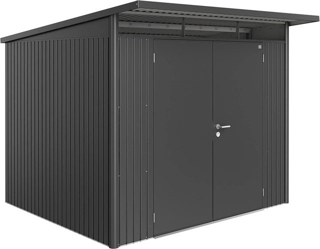 Biohort Gerätehaus AvantGarde aus Stahl mit Doppeltür und Pultdach, Dunkelgrau-metallic, B/H/T: 260 x 218 x 260 cm - Bild 1
