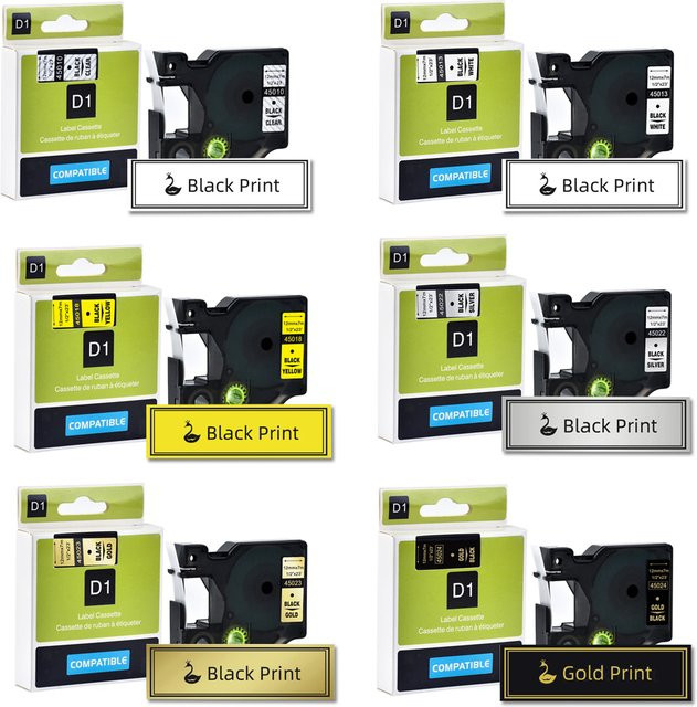 Kompatible Dymo Labelbänder für Labelmanager LM160 und 210D, Thermoband in Schwarz und Weiß, erhältlich in 6mm, 9mm, 12mm, 19mm und 24mm - Bild 1