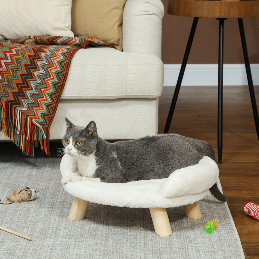 PawHut Haustiersofa aus Plüsch und Kiefernholz in Cremeweiß, B/T/H: 47 x 40 x 20 cm - Bild 3