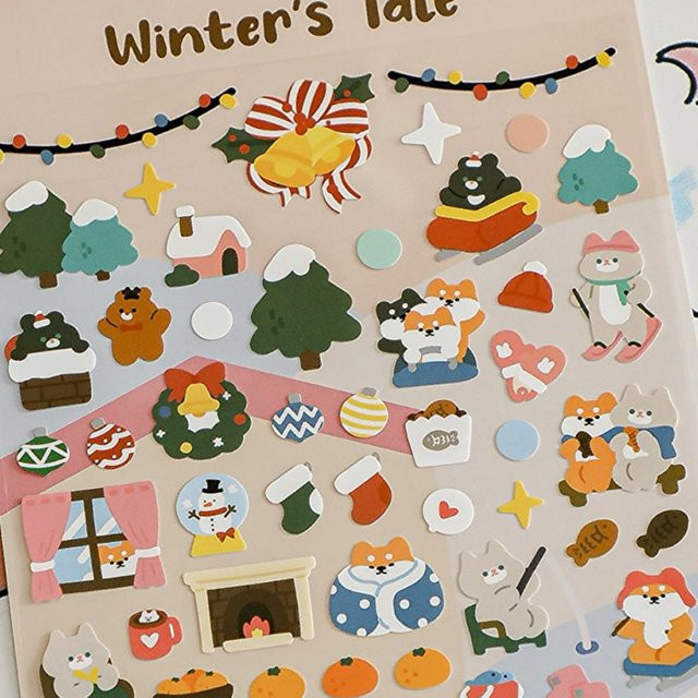 Koreanische Bonito Papier Aufkleber mit Wintermärchen und Skifahren Motiven für Scrapbooking und DIY Journaling, Mehrfarbig - Bild 1