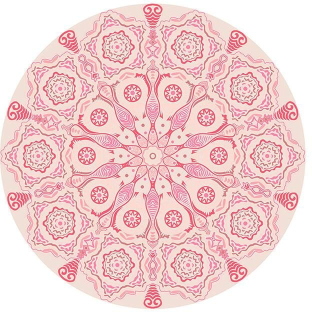 Runder Teppich von Lodestar in Rosa mit Boho Ethno Design und geometrischem Blumenmuster, Durchmesser: 80 cm - Bild 1