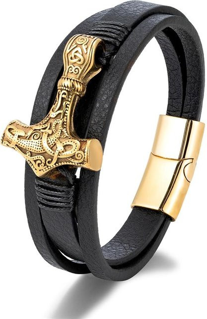 RX-Panjia Armband, Leder geflochten, Wikinger, Thors Hammer, beige, 19cm, Herren - Bild 1