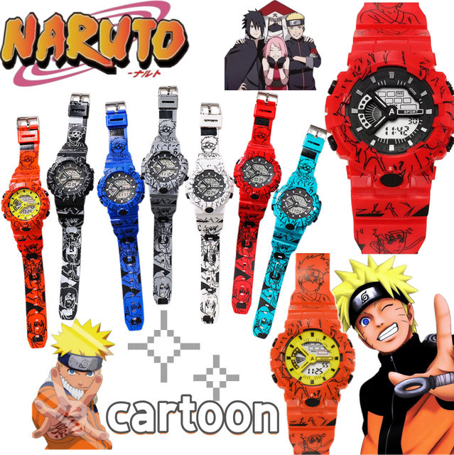 Naruto Digitaluhr, Kunststoff, Silikon, Schwarz, Weiß, Rund - Bild 1