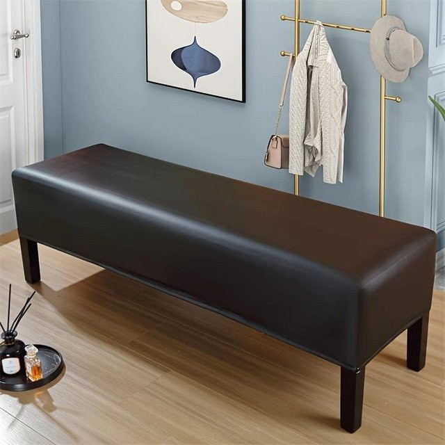Wasserdichter Stretch-Bankbezug aus PU-Leder in Schwarz, waschbarer und elastischer Bankschutz für deine Esszimmerbank oder dein Wohnzimmer - Bild 1
