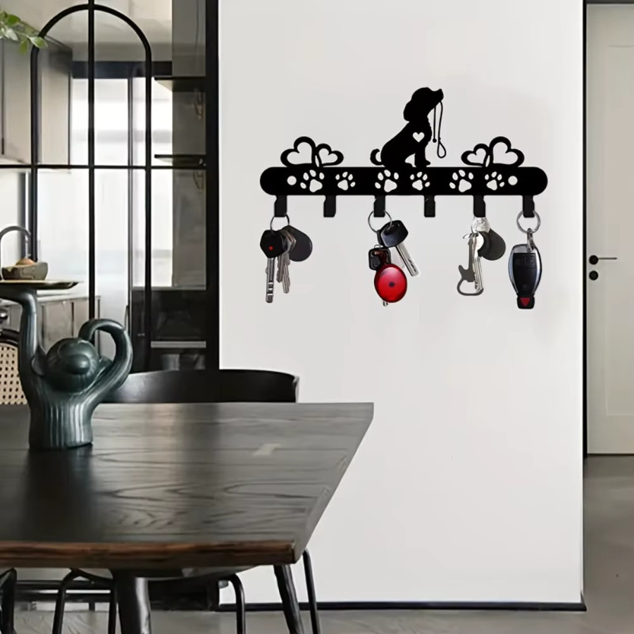CIFBUY Hundeschlüsselhalter aus Metall in Schwarz mit Haustiermotiv als Wand- und Tür-Organizer für Schlüssel, Mäntel und Hüte - Bild 5