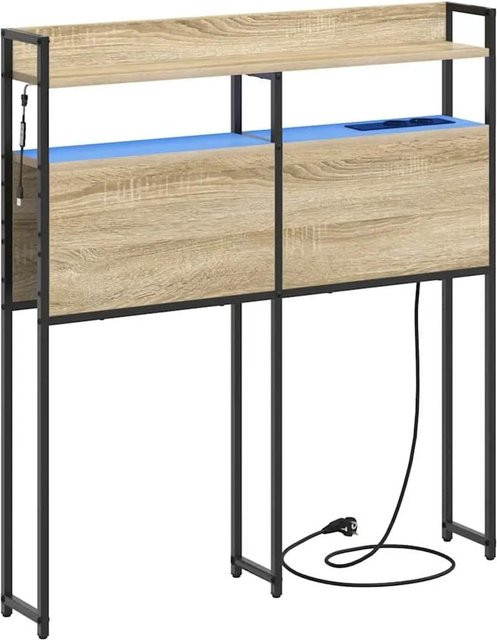 vidaXL Aufbewahrungskopfteil Sonoma-Eiche mit integrierter Beleuchtung, Regal und USB-Ladestation, Farbe: Braun - Bild 1