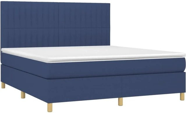vidaXL Boxspringbett mit Matratze in Blau und Weiß, Hybrid-Bett mit LED-Unterbettbeleuchtung und USB-Anschluss, B/T/H: 180 x 200 x 118 cm - Bild 1