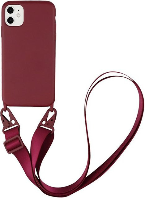 Silikon-Handyhülle mit Lanyard und Crossbody-Kette für Apple iPhone 11 12 13 14 15 16 Pro Max Mini Plus in Rot - Bild 1