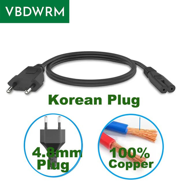 Korea-Netzsteckerkabel mit 2-poligem AC-Stecker auf IEC 60320 C7, 1,5 m, Schwarz - Bild 1