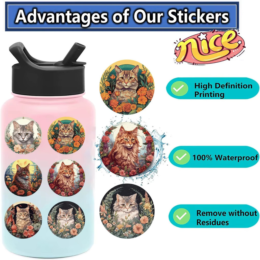 50 wasserdichte Cartoon Blumen Katzen Aufkleber in Multicolour von BulingBulingStickers Store - Bild 3