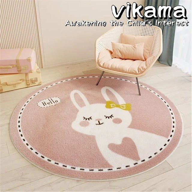 Vikama Rund Teppich im Cartoon Tier Design aus Kaschmir-Imitat, rutschfest und waschbar für Wohnzimmer oder Schlafzimmer - Bild 1
