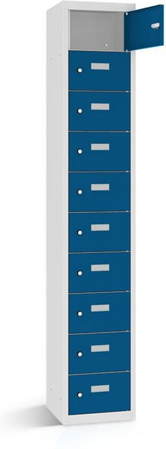 rotstahl Wertfachschrank mit 10 Fächern, dunkelblau, Korpus lichtgrau, B/T/H: 32,5 x 50 x 180 cm - Bild 1