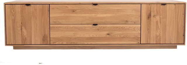 Modernes TV-Lowboard aus massiver Wildeiche von Manufakt in Braun mit Soft-Close-Schubladen und Medienfächern - Bild 1