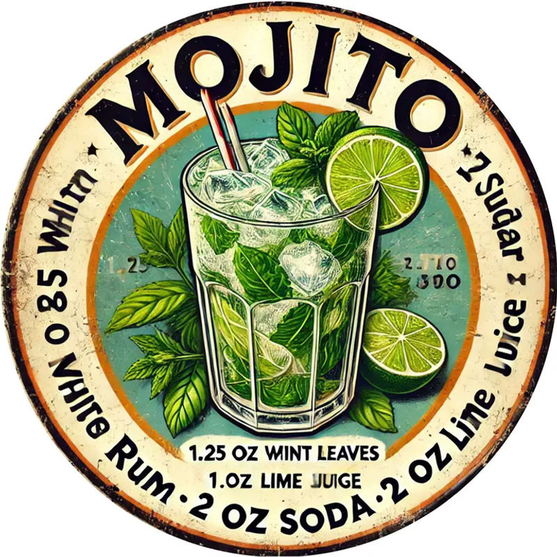 Vintage Havana Mojito Rezept Metallschild Potdemiel quadratische Wanddekoration aus Aluminium, mehrfarbig, B/H: 20 x 20 cm - Bild 3