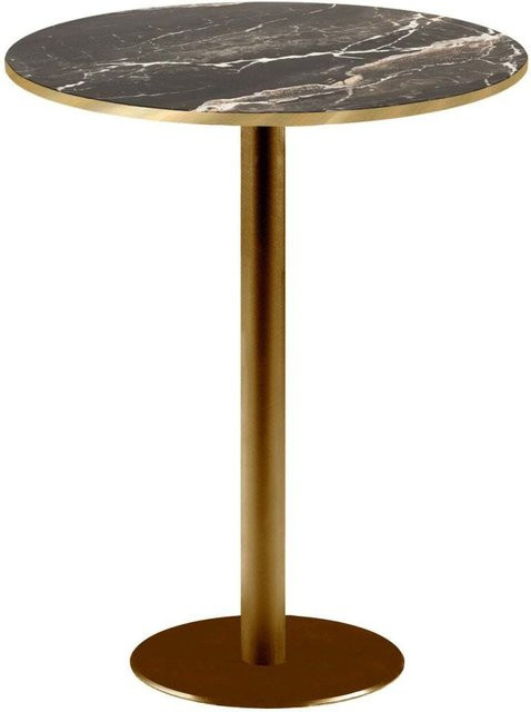 RestooTab Stehtisch Rome rund mit Gestell in Goldmetallic und Platte in Schwarz, Braun und Messing, Höhe: 113 cm, Durchmesser: 60 cm - Bild 1