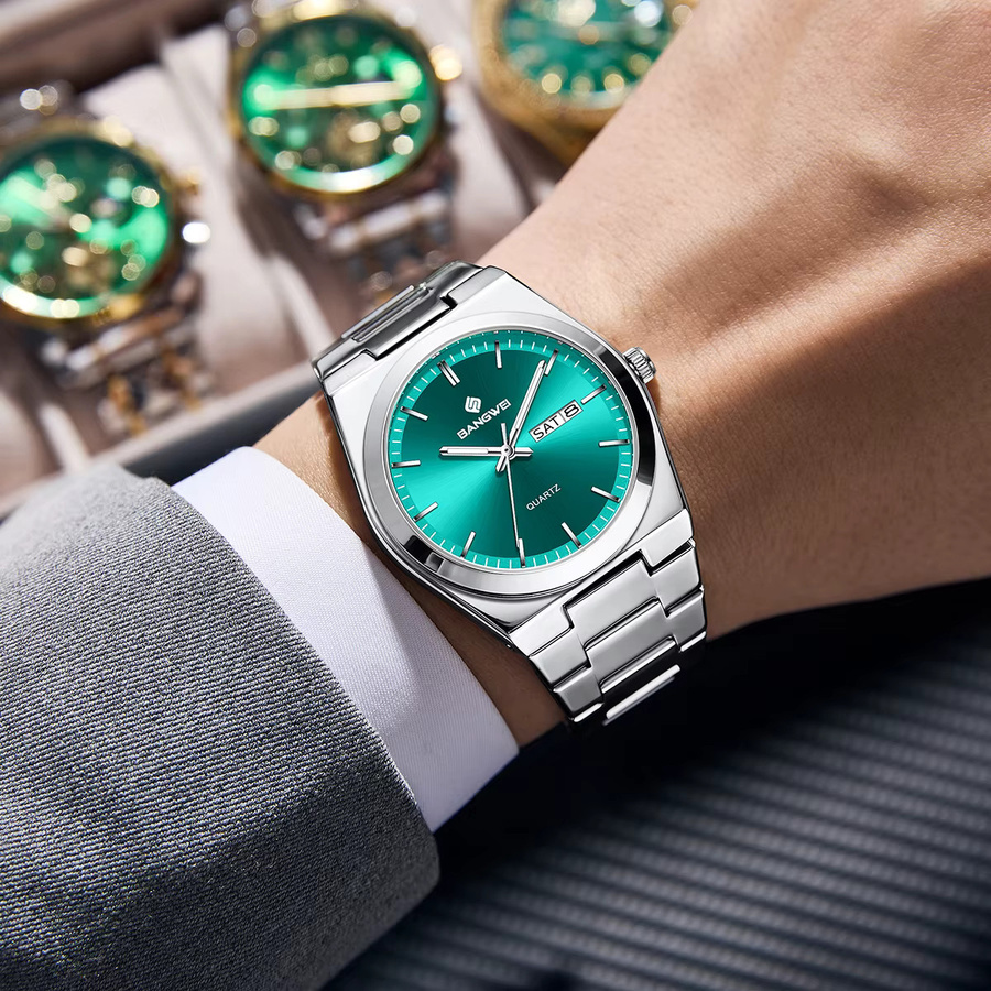BANGWEI Armbanduhr Quarz, Edelstahl, Grün, Orange, Herren - Bild 5