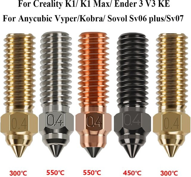 Creality Hochgeschwindigkeits-3D-Druckerdüse aus kupferbeschichtetem Hartstahl für Ender 3 V3 KE, K1 Max und CR-M4 in Gold - Bild 1