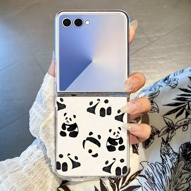 Transparente Handyhülle mit Pandas-Muster für Samsung Galaxy Z Flip 7, 6, 5, 4 und 3 mit harter Rückseite - Bild 1