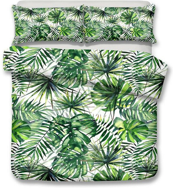 Binchi Bettbezug-Set mit Tropen-Design, Grün Pflanze Palme Blatt, B/H: 140 x 210 cm - Bild 1