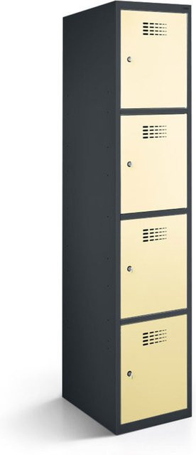 rotstahl Fächerschrank mit 4 Fächern aus Stahlblech, Korpus Anthrazit und Türen Elfenbein, B/T/H: 30 x 50 x 180 cm - Bild 1