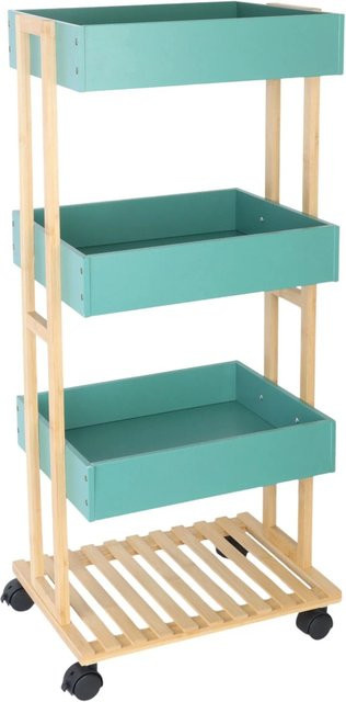 Relaxdays Servierwagen aus Bambus und MDF mit 4 Etagen in Mint, Höhe: 88 cm, Breite: 40 cm, Tiefe: 30 cm - Bild 1