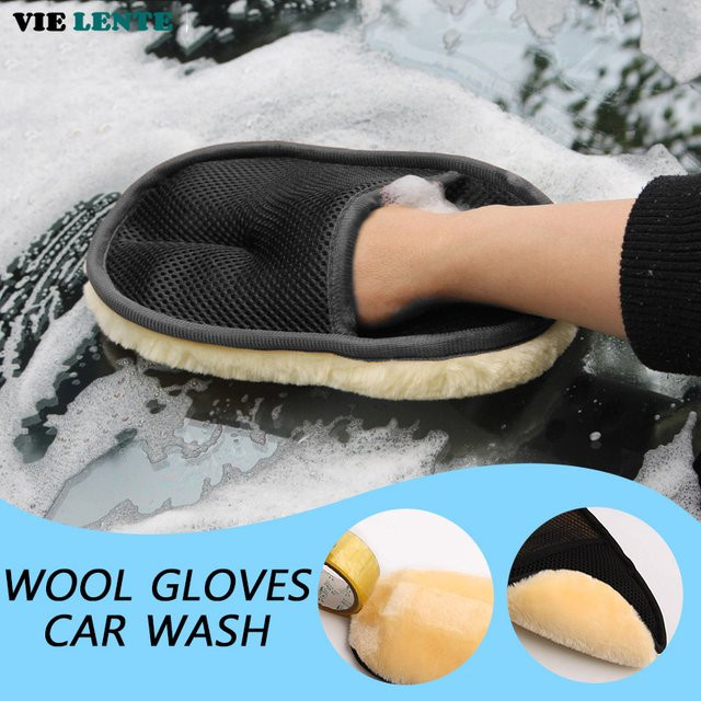 VIE LENTE Autowaschhandschuhe aus Mikrofaser und Wollimitat mit dickem Plüsch für die Innenreinigung sowie zum Wachsen und Polieren - Bild 1