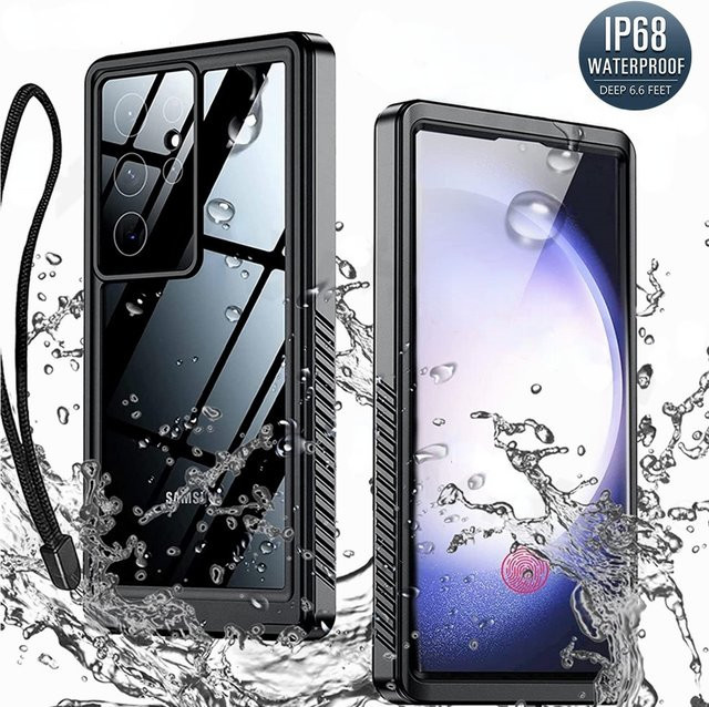 Wasserdichte Schutzhülle für Samsung Galaxy S24 S23 S22 S21 S20 Note 20 Ultra A54 A14 A52S A53 in Schwarz mit IP68 Zertifizierung und stoßfestem Schutz - Bild 1