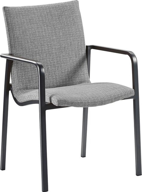 Barths Dining-Sessel Positano 4er-Set in Anthrazit-grau mit Outdoor-Stoff und Kissen, stapelbar, B: 57 cm, T: 63 cm, H: 86 cm - Bild 1