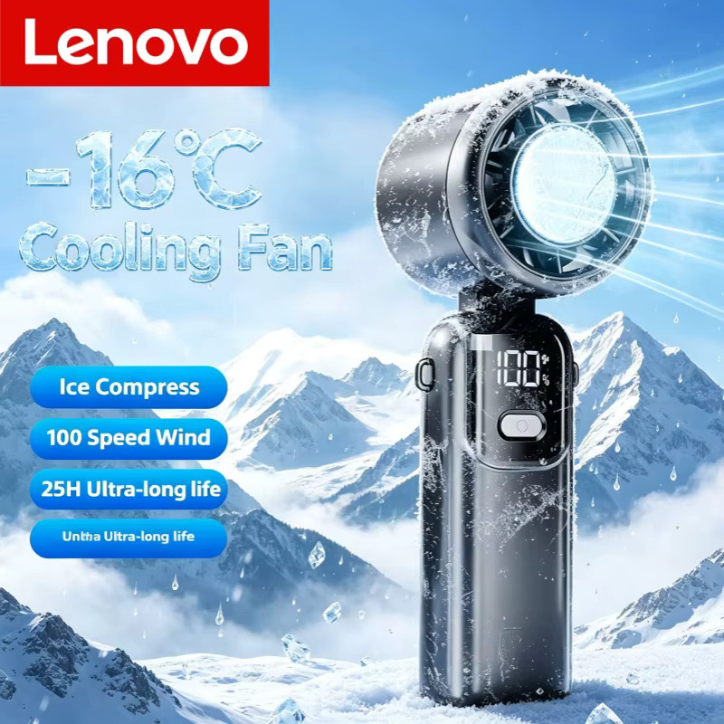 Lenovo Ice Cooling Handventilator mit Eiskompresse und Turbo-Kühlung, tragbarer USB-Tischventilator, aufladbar, Farbe: Lila - Bild 2
