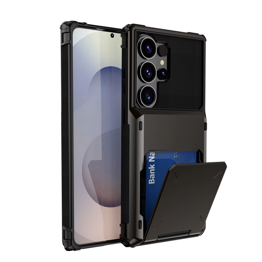 Luxus Panzer Hülle für Samsung S26 Ultra S25 S24 Plus FE mit Kartenfach und rutschfestem Rand in Schwarz - Bild 5