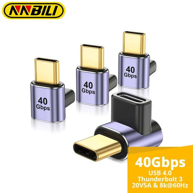 NNBILI USB-C 90-Grad-Adapter mit USB4 40 Gbit/s, PD 100 W und 8K 60 Hz Videoauflösung, kompatibel mit Thunderbolt 4, MacBook, Deck und Switch - Bild 1