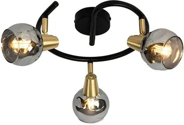 QAZQA Deckenleuchte Vidro im Art-Deco-Stil, 3-flammig, Schwarz und Gold mit Rauchglas, Durchmesser: 44,5 cm - Bild 1