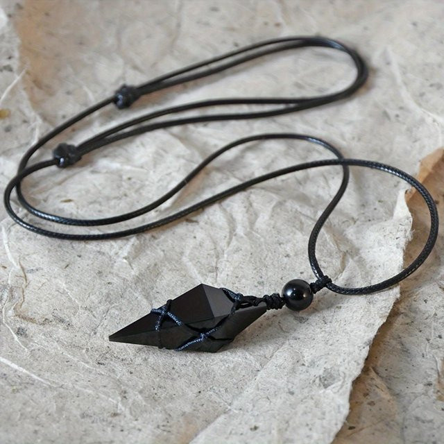 Halsband Obsidian, Kristall-Anhänger, gray, Unisex - Bild 1