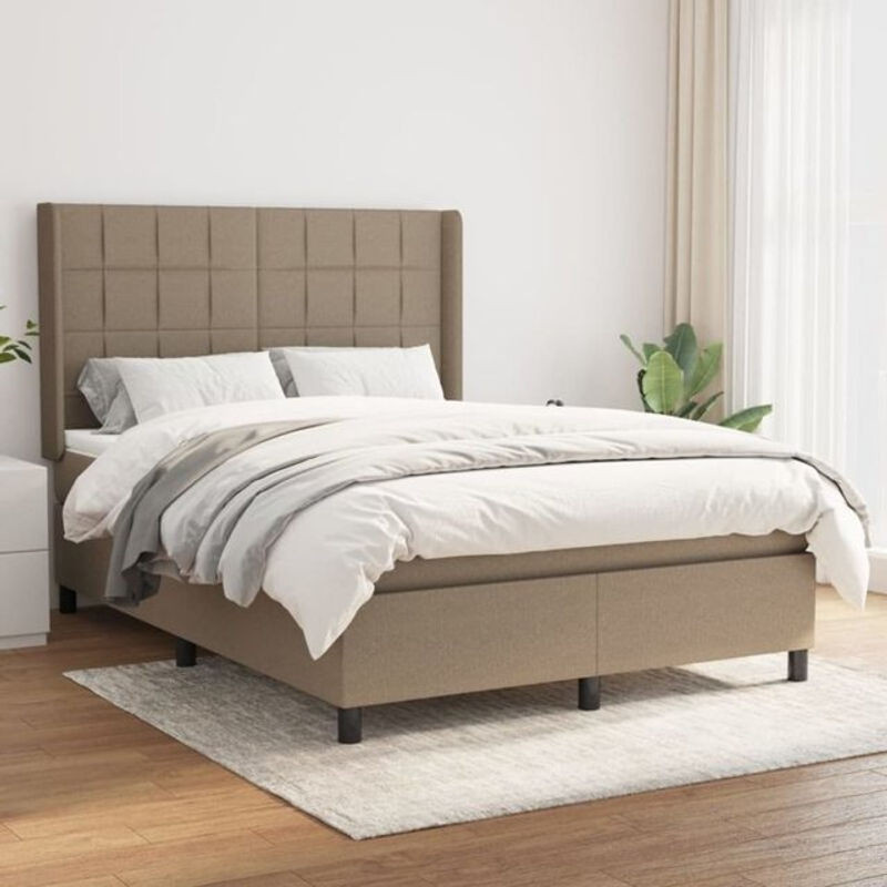 vidaxl Boxspringbett mit Matratze in Taupe meliert, Modernes Design aus Stoff und Holzwerkstoff, B/T/H: 140 x 200 cm - Bild 1