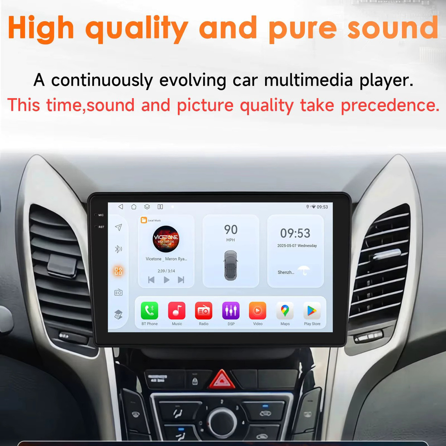 Hizpo Android 14 Autoradio mit 360 Kamera, Qualcomm Snapdragon 6115, CarPlay, GPS, DSP und Bluetooth 5.4 für Hyundai I30 und Elantra GT (2011-2017), Schwarz - Bild 4