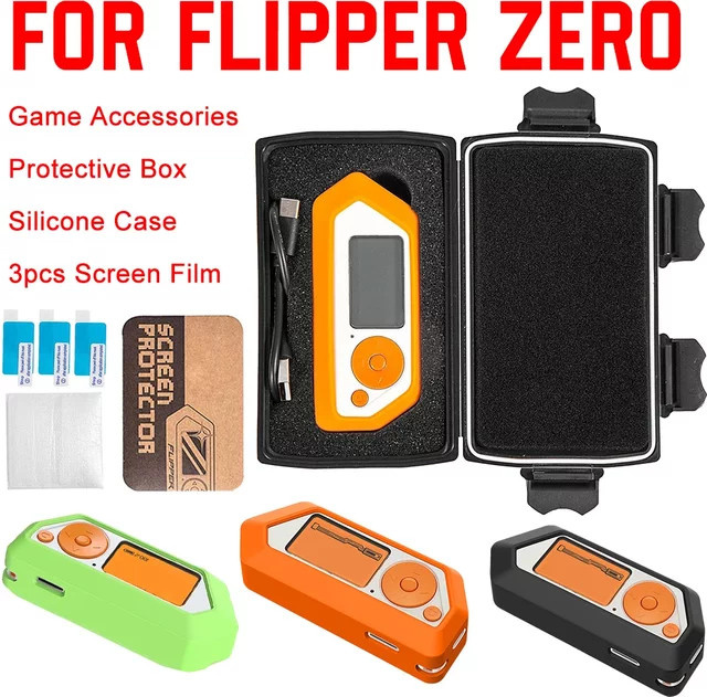 VKTECH Schutzset für Flipper Zero mit Silikon-Tragetasche und 3 transparenten Displayschutzfolien - Bild 1