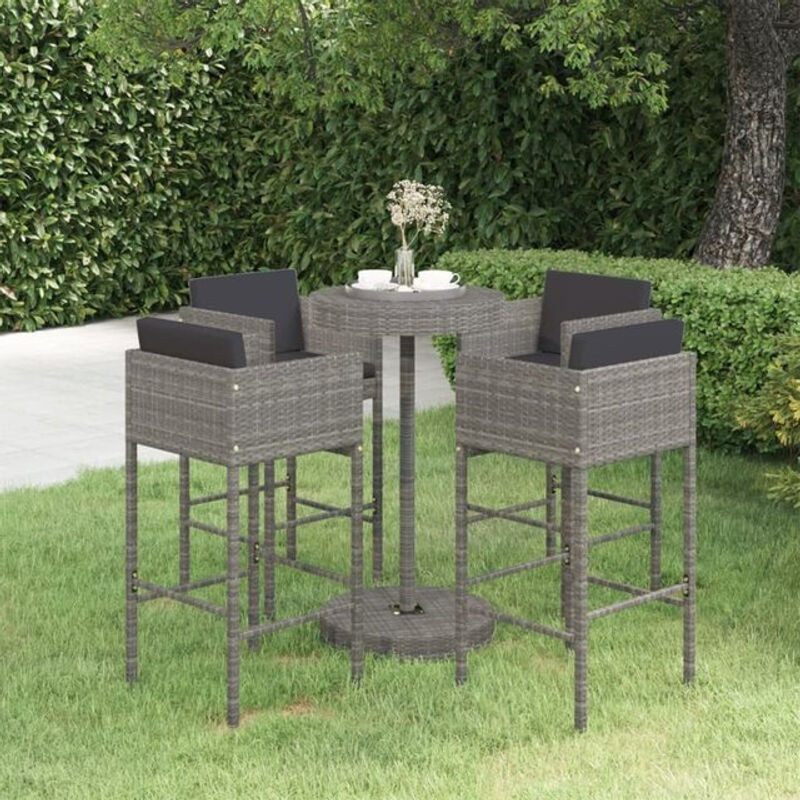 Vidaxl 5-tlg. Gartenbar-Set aus Poly-Rattan mit Kissen in Grau und modernem Design mit Glas und Metall - Bild 1