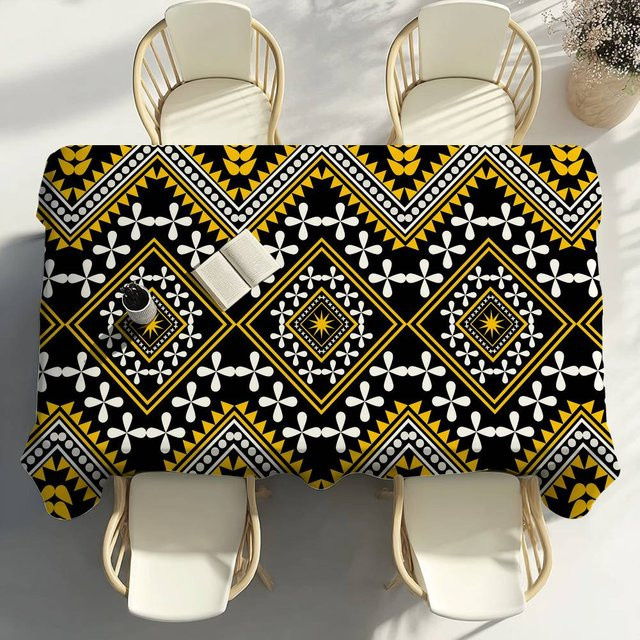 Fancy Style Studio Tischdecke Samoa Totem Design, wasserabweisend und fleckenabweisend, Schwarz, B: 100 cm, T: 140 cm - Bild 1