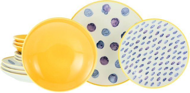 CreaTable Maisie Dinner-Service 12-teilig aus Keramik, mehrfarbig gepunktet - Bild 1